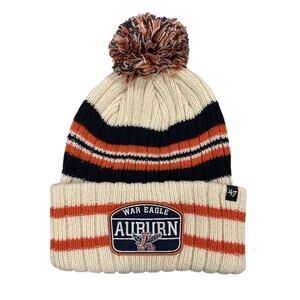 Auburn Tigers Beanie Cap w/ Pom Logo Knit Cuff New Stripe Patch Blue Unisex NCAA